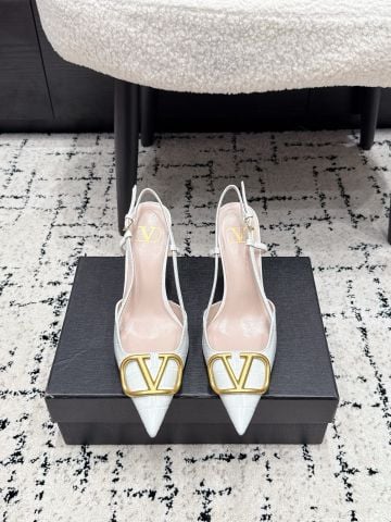 GIÀY CAO GÓT NỮ V L VLOGO SLINGBACK DA BÊ DẬP VÂN CÁ SẤU, GÓT 8CM