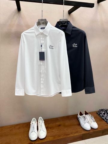 SƠ MI NAM L V COTTON Ý CAO CẤP – THÊU SCRIPT LOGO TINH XẢO, PHOM DÀI TAY LỊCH LÃM