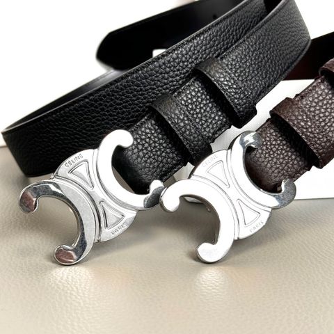 THẮT LƯNG NAM NỮ CEL* DÒNG TRIOMPHE C BUCKLE DA BÒ VÂN HẠT KHÓA KIM LOẠI BẠC CỔ ĐIỂN