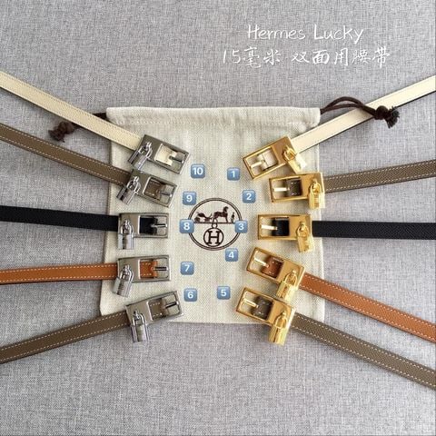 THẮT LƯNG NỮ H M LUCKY 15 BẢN 1.5CM MẶT KHÓA KELLY PADLOCK DA EPSOM PHỐI SWIFT