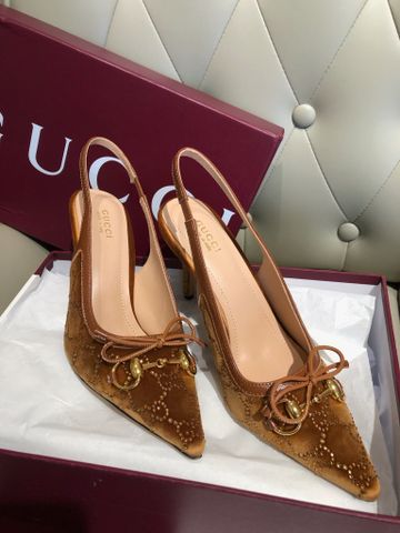 GIÀY CAO GÓT SLINGBACK PUMP NỮ G C MŨI NHỌN GG ĐÍNH ĐÁ – HORSEBIT PHỐI NƠ – GÓT 8.5CM