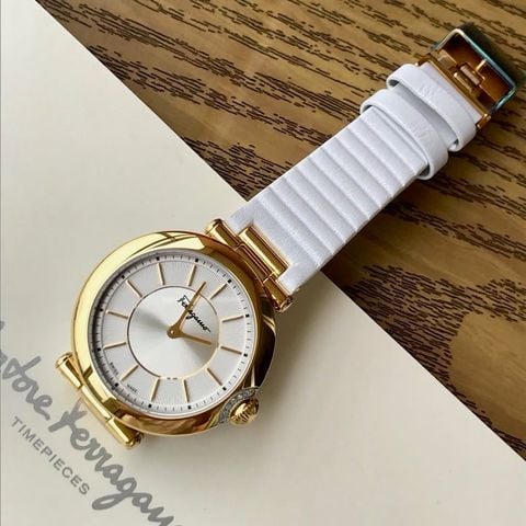 ĐỒNG HỒ NỮ FERR DÂY DA TRẮNG MẶT TRÒN VIỀN VÀNG THANH LỊCH