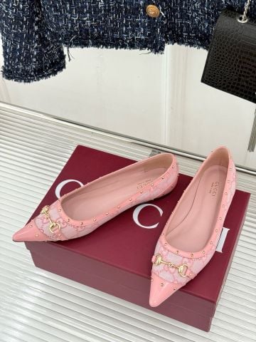 GIÀY BÚP BÊ NỮ G C HORSEBIT GG CANVAS MŨI NHỌN ĐÍNH STUDS SẮC SẢO