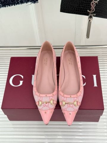 GIÀY BÚP BÊ NỮ G C HORSEBIT GG CANVAS MŨI NHỌN ĐÍNH STUDS SẮC SẢO