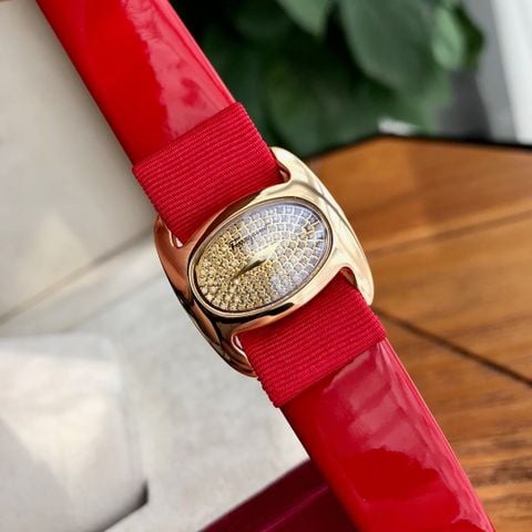 ĐỒNG HỒ NỮ FER* MẶT OVAL ĐÍNH KIM CƯƠNG DÂY ĐỎ SANG TRỌNG