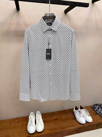 SƠ MI NAM B O S S HỌA TIẾT GEOMETRIC MONOGRAM – VẢI COTTON SƠ MI NHẬP Ý, PHOM DÀI TAY LỊCH LÃM