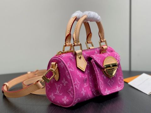 TÚI XÁCH NỮ L V NANO SPEEDY MONOGRAM DENIM KHÓA TÚI TRƯỚC BIỂU TƯỢNG