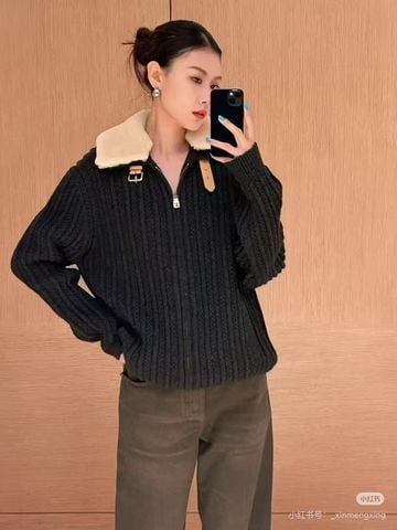 ÁO KHOÁC NAM L V CỔ LÔNG CỪU CASHMERE-WOOL KHÓA KÉO PHOM GỌN SANG TRỌNG