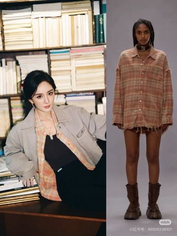 ÁO SƠ MI NỮ R13 KẺ CARO VINTAGE – HIỆU ỨNG WASH LÊN FORM OVERSIZE, LAI TUA CÁ TÍNH