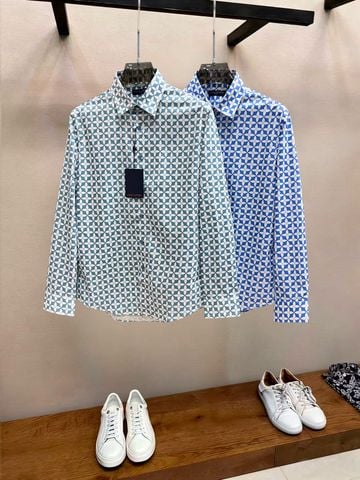SƠ MI NAM L V MONOGRAM FLOWER PRINT – VẢI COTTON SƠ MI MỊN, PHOM DÀI TAY LỊCH LÃM –