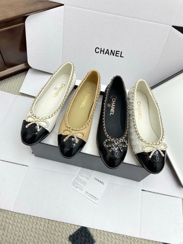 GIÀY NỮ CHANE* BALLERINA SS25 MŨI ĐEN – VIỀN CHUỖI & NƠ
