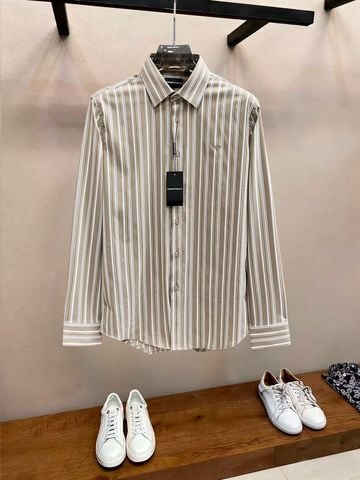 SƠ MI NAM A M N I SỌC XANH COTTON CAO CẤP – THÊU EMBLEM NGỰC, PHOM SMART CASUAL SANG