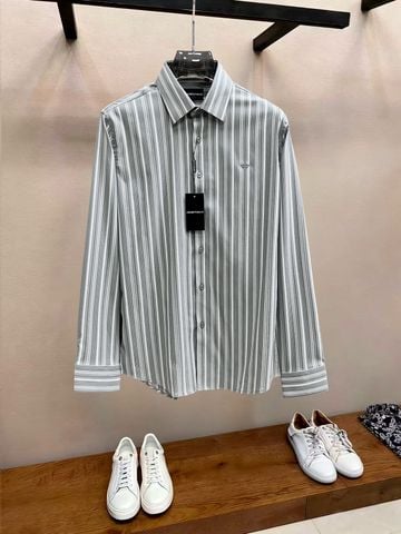 SƠ MI NAM A M N I SỌC XANH COTTON CAO CẤP – THÊU EMBLEM NGỰC, PHOM SMART CASUAL SANG