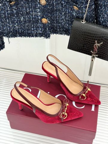 GIÀY CAO GÓT NỮ G C HORSEBIT SLINGBACK DA LỘN ĐÍNH PHA LÊ – GÓT 8.5CM