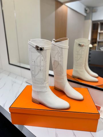 BOOT NỮ HERM* JUMPING KELLY DA BÒ TRẮNG GÓT THẤP THANH LỊCH