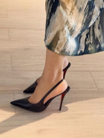 GIÀY CAO GÓT NỮ LBT SLINGBACK MŨI NHỌN DA BÓNG ĐẾ ĐỎ GÓT 6.5CM/8.5CM/10CM