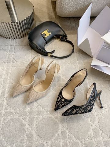 GIÀY CAO GÓT NỮ D* SLINGBACK LƯỚI THÊU OBLIQUE MŨI NHỌN GÓT 7CM DÁNG SANG TÔN CHÂN