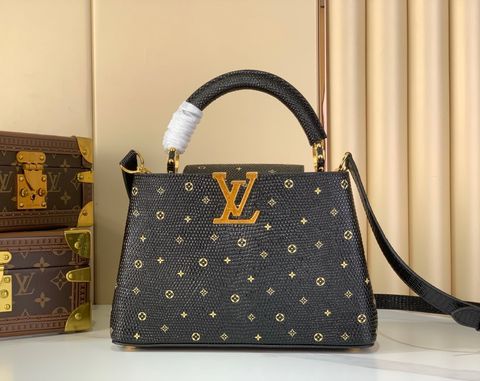 TÚI XÁCH NỮ L V CAPUCINES MINI & BB DA VÂN THẰN LẰN ĐÍNH MONOGRAM ÁNH KIM
