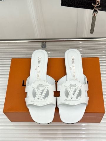 DÉP NỮ L V ISOLA FLAT DA BÊ TRẮNG KEM – LV CIRCLE CUT-OUT THANH LỊCH