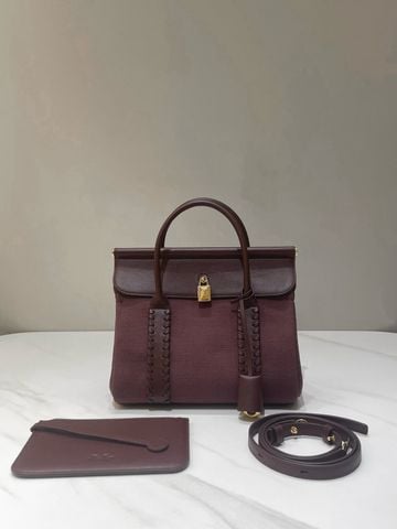 TÚI XÁCH NỮ L P LOOM BAG L32 – COTTON CANVAS PHỐI DA BÊ, KHÓA GHIERA