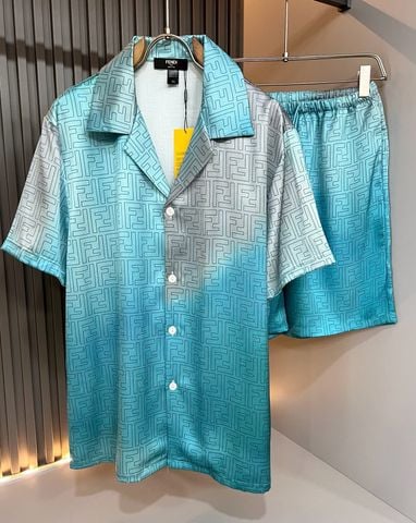 BỘ NAM F D FF MONOGRAM SILK-SATIN SHORT-SLEEVE SHIRT & SHORTS – ÁO