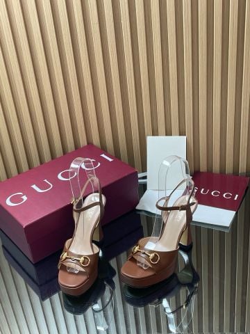 SANDAL CAO GÓT NỮ GC HORSEBIT PLATFORM DA TRƠN SMOOTH LEATHER BÓNG NHẸ GÓT 11CM