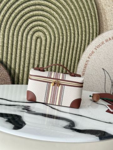 TÚI XÁCH NỮ LP* L19 CANVAS KẺ SỌC VIỀN DA NÂU THANH LỊCH CHUẨN PHONG CÁCH RESORT