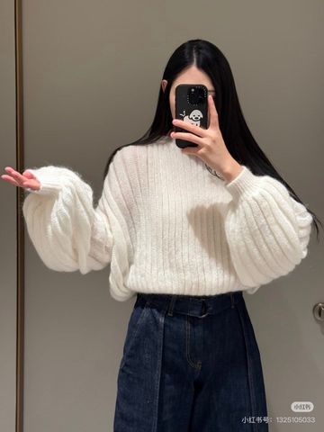 ÁO LEN NỮ LW FORM RỘNG TAY LỒNG ĐÈN DỆT GÂN DỌC – VẺ PHÓNG KHOÁNG KIỂU ÂU