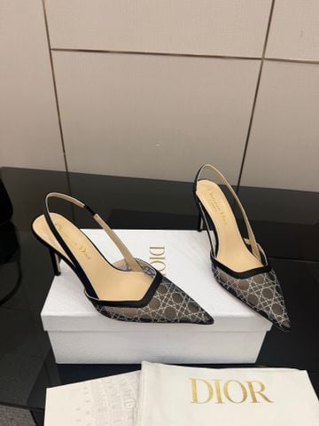 SANDAL CAO GÓT NỮ D* J’ADIOR MACRAMÉ THÊU LOGO PHỐI LƯỚI XUYÊN THẤU GÓT THANH