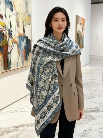 KHĂN VUÔNG Loro* Piana*  LỤA–LEN 2 MẶT, VIỀN CUỘN TAY | THU ĐÔNG