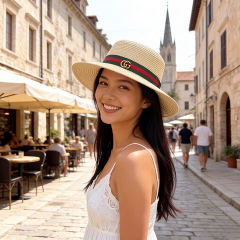 MŨ CÓI NỮ GC PHOM BOATER DẢI WEB BIỂU TƯỢNG LOGO KIM LOẠI