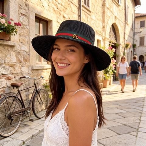 MŨ CÓI NỮ GC PHOM BOATER DẢI WEB BIỂU TƯỢNG LOGO KIM LOẠI