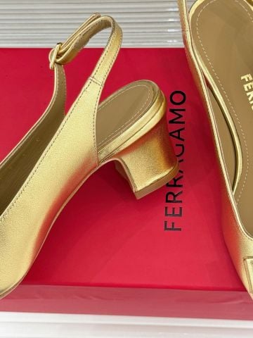 GIÀY CAO GÓT NỮ FRG VARA BOW SLINGBACK DA SƠN BÓNG NƠ KIM LOẠI GÓT 4CM