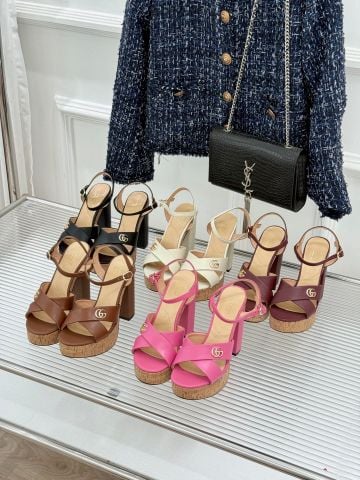 SANDAL CAO GÓT NỮ GC QUAI CHÉO DOUBLE G GÓT 12CM ĐẾ TRƯỚC 3CM