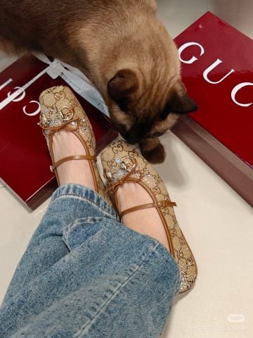 GIÀY BÚP BÊ NỮ G C GG CRYSTAL HORSEBIT BOW BALLET FLAT