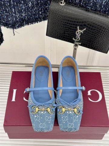 GIÀY BÚP BÊ NỮ G C GG CRYSTAL HORSEBIT BOW BALLET FLAT