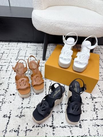 SANDAL CAO GÓT NỮ L V DÒNG ISOLA WEDGE ESPADRILLE ĐẾ XUỒNG BỆN THỪNG 8.5CM