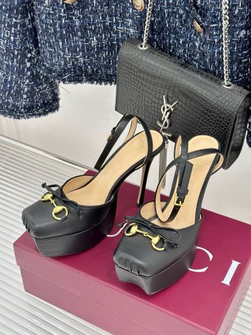 SANDAL CAO GÓT NỮ GC* DA CỪU PHOM PLATFORM 14CM PHỐI NƠ BƯỚM