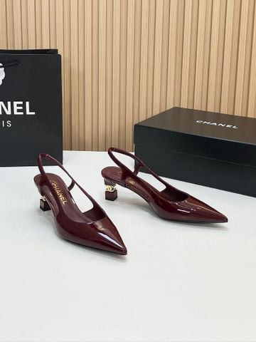 GIÀY CAO GÓT NỮ C N SLINGBACK MŨI NHỌN – DA BÒ PATENT, GÓT KIẾN TRÚC 10,5CM/6,5CM