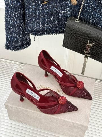 SANDAL CAO GÓT NỮ JC LƯỚI XUYÊN THẤU ĐÍNH PHA LÊ, MŨI NHỌN SẮC NÉT 7CM
