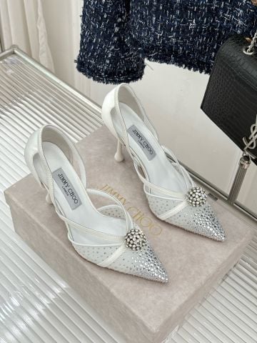 SANDAL CAO GÓT NỮ JC LƯỚI XUYÊN THẤU ĐÍNH PHA LÊ, MŨI NHỌN SẮC NÉT 9CM