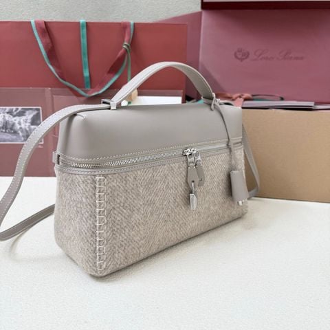 TÚI XÁCH NỮ LP EXTRA BAG L27 LEN CASHMERE PHỐI DA MÀU GHI BỒ CÂU TỐI GIẢN SANG TRỌNG
