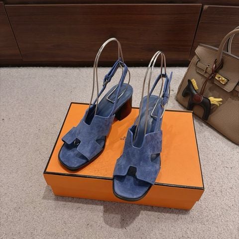SANDAL CAO GÓT NỮ H M HELIA 60 – CHÈVRE VELOURS, H CUT-OUT, GÓT KHỐI 6 CM