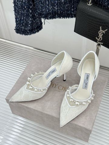 GIÀY CAO GÓT NỮ JC* MŨI NHỌN PHỐI REN HOA VÀ VIỀN NGỌC TRAI SANG TRỌNG 6.5CM / 8.5CM