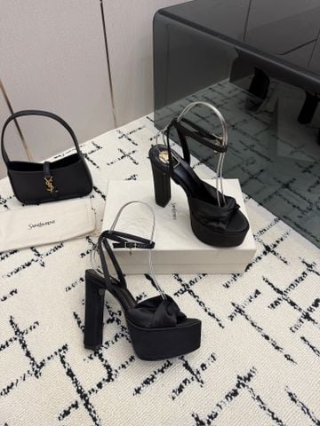 SANDAL CAO GÓT NỮ YSL CHANDELLE PHOM PLATFORM GÓT KHỐI PHỦ SATIN