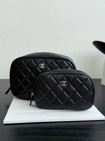 TÚI COSMETIC NỮ C N DÁNG VANITY CHẦN Ô DIAMOND QUILTED DA BÒ VÂN CAVIAR