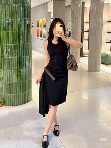 VÁY LIỀN THÂN NỮ LOE* DÁNG TANK TOP TÀ BẤT ĐỐI XỨNG KÈM ĐAI DA NHẤN EO