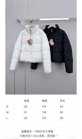 ÁO PHAO NỮ M M CRYSTAL-EMBELLISHED HIGH-NECK PUFFER – ĐÍNH ĐÁ TOÀN BỀ MẶT, 90% LÔNG NGỖNG TRẮNG