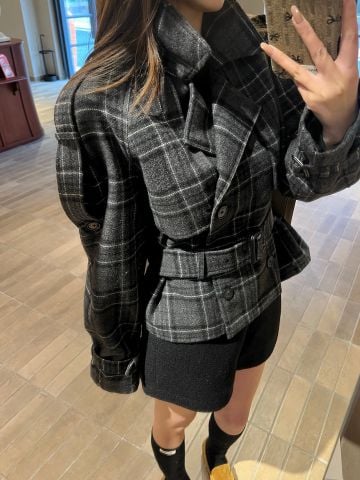 ÁO KHOÁC NỮ BUR CARO DÁNG TRENCH CROPPED THẮT ĐAI EO TÔN PHOM RẤT ĐẸP