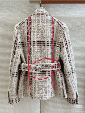 ÁO KHOÁC NỮ LP PHOM STEFANIE TWEED HỌA TIẾT KẺ CỔ ĐỨNG KÈM ĐAI TÔN EO